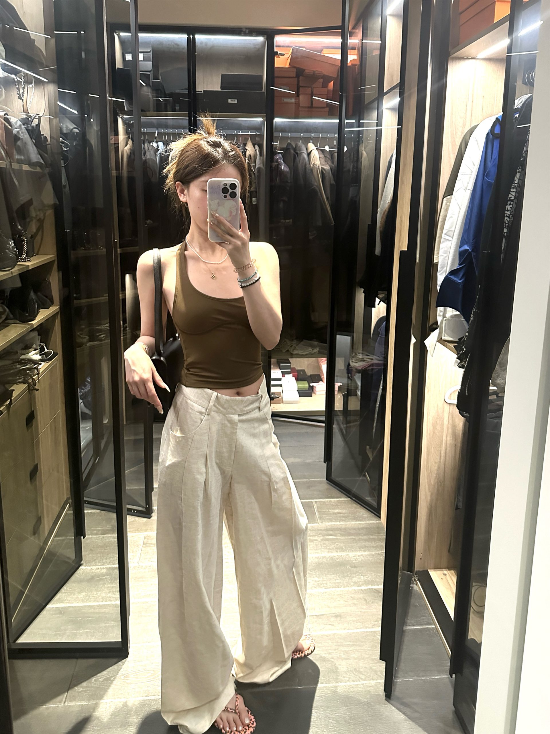 Two-Tone Linen Wide-Leg Straight Pants Classic Versatile - Image 4
