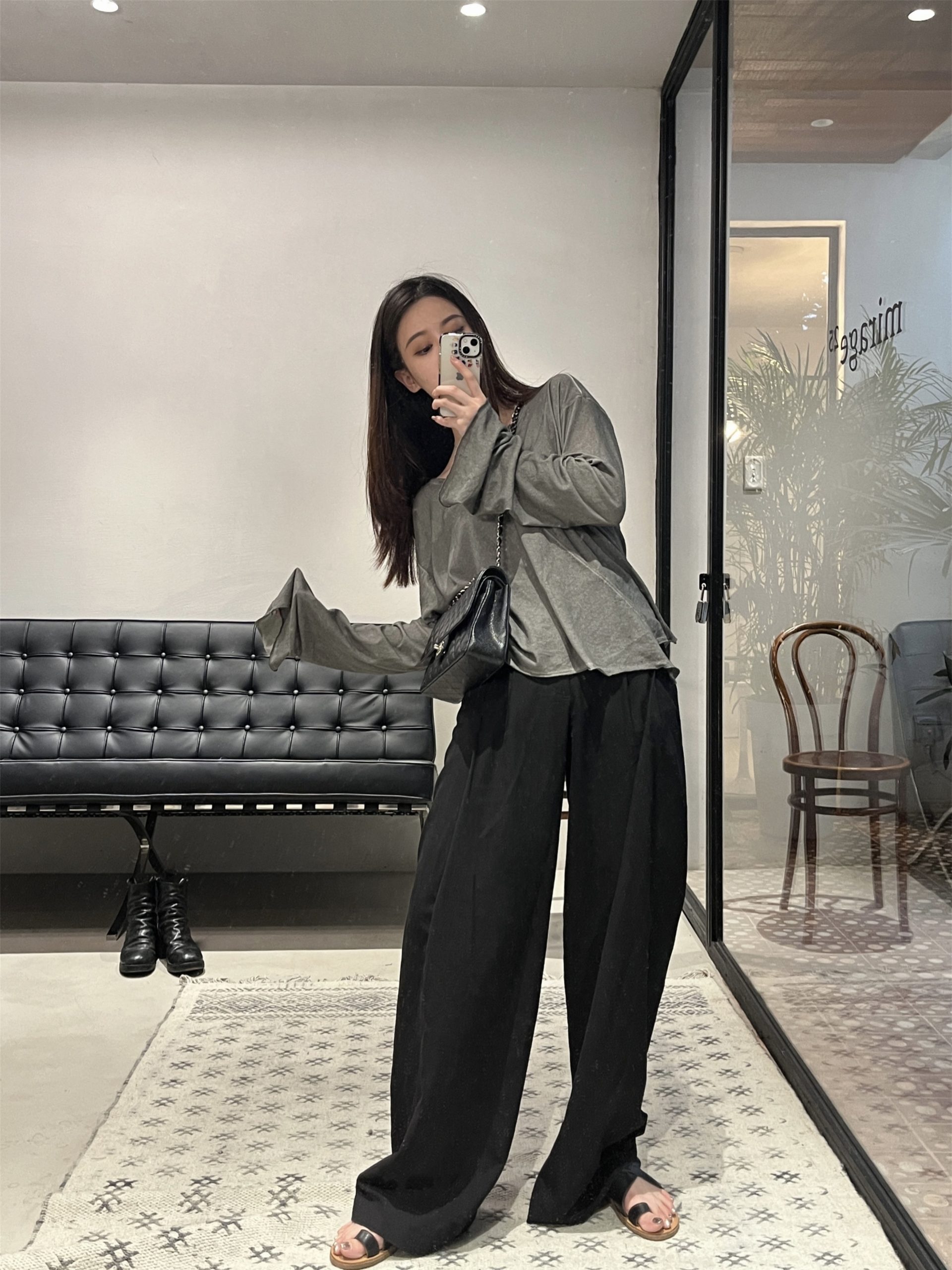 Two-Tone Linen Wide-Leg Straight Pants Classic Versatile - Image 3