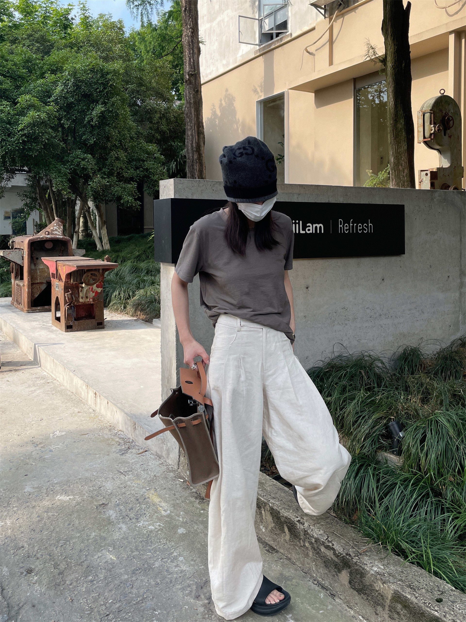 Two-Tone Linen Wide-Leg Straight Pants Classic Versatile - Image 5