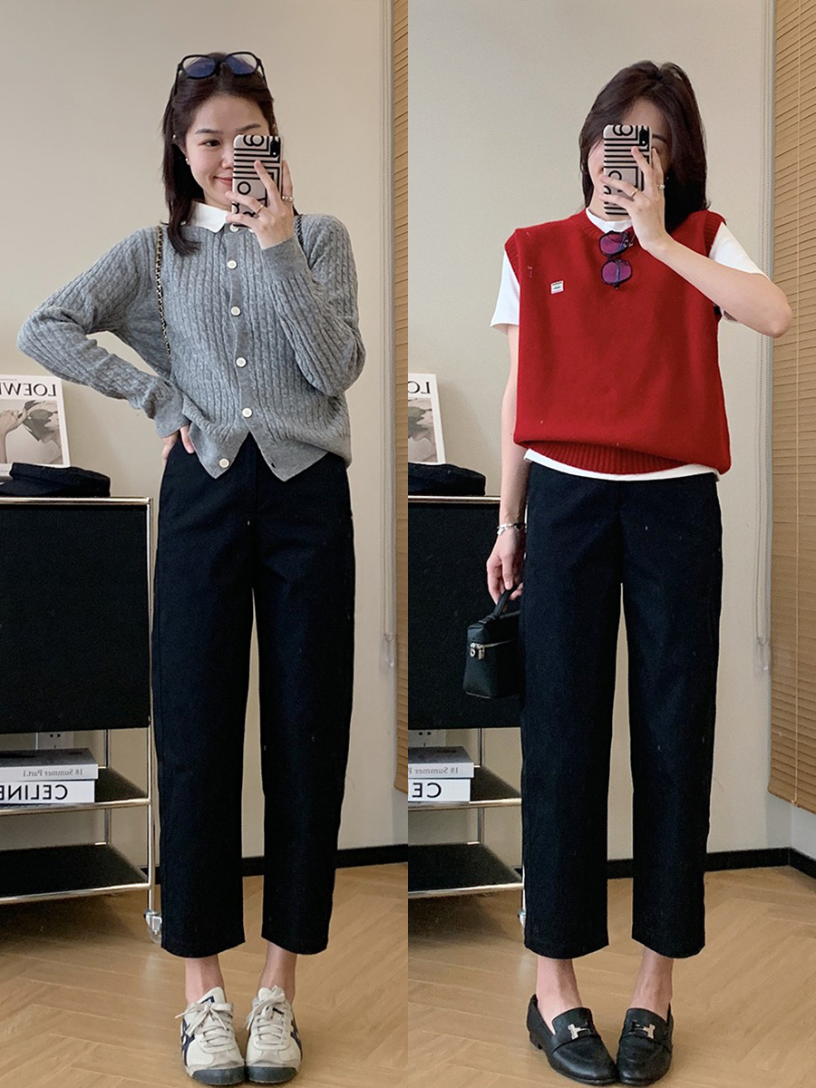 2024 Summer New Japanese Style Soft Stretch Cropped Pants High Waist Slimming Petite Tapered Carrot Pants - Image 3