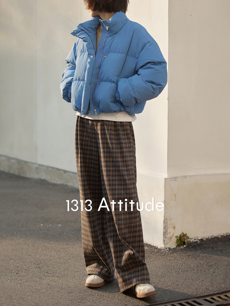 Retro Plaid Wide-Leg Casual Pants for Women Winter Loose Warm Long Trousers - Image 4