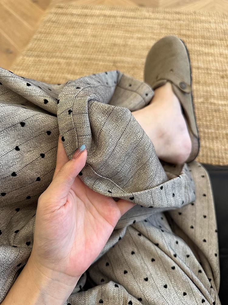 Khaki Polka Dot Striped Wide-Leg Pants for Women Fall 2024 Lazy Relaxed Fit Commuter Suit Pants - Image 4