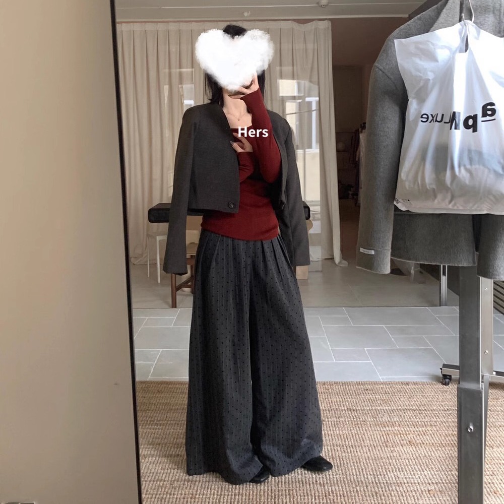 Minimal Heart High Waist Wide Leg Suit Casual Pants 2024 Autumn New - Image 5