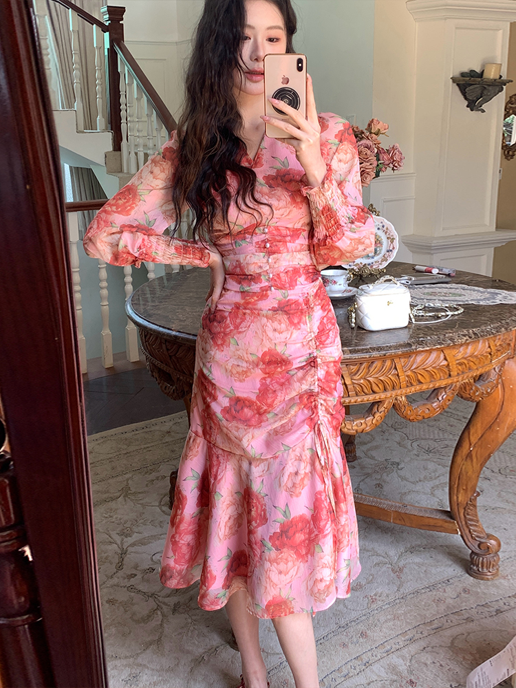 2026 New Elegant Silk Crepe Floral Dress Slimming Youthful - Image 4