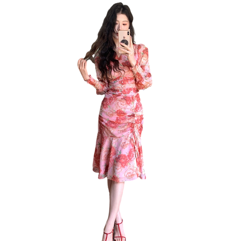 2026 New Elegant Silk Crepe Floral Dress Slimming Youthful - Image 5