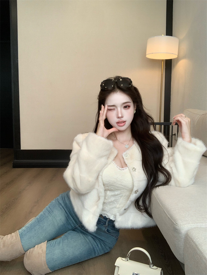 Faux Mink Short Jacket for Women | 2025 Winter Tweed-Style Fuzzy Coat - Image 4