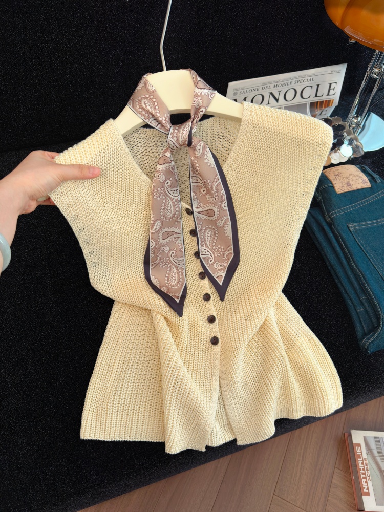 Elegant Slimming Ribbon Knit Vest Women Summer Cardigan - Image 3