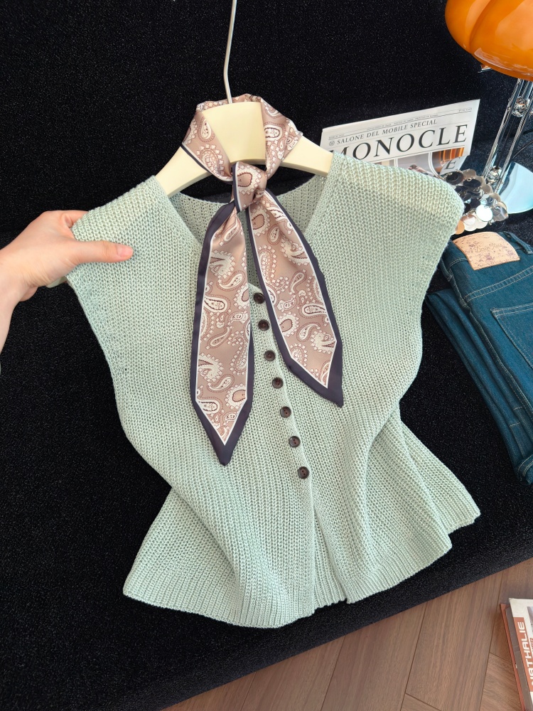 Elegant Slimming Ribbon Knit Vest Women Summer Cardigan