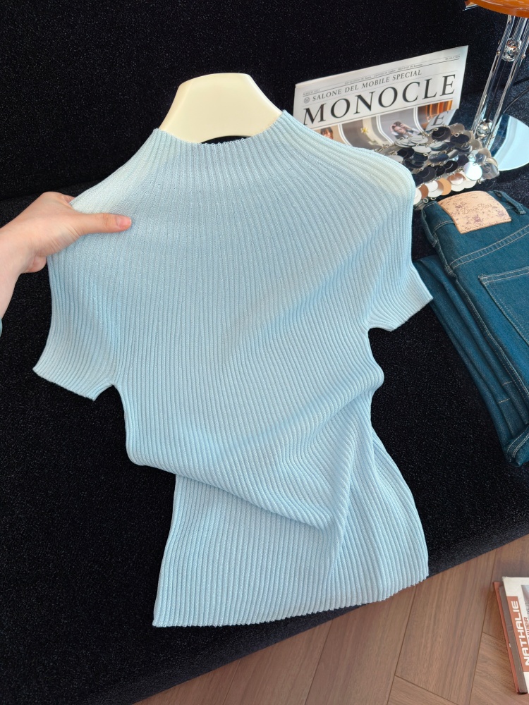 Women's Soft Knit Short Sleeve Top Summer Solid Color Slimming Pullover - Style 624bf4 - Image 3