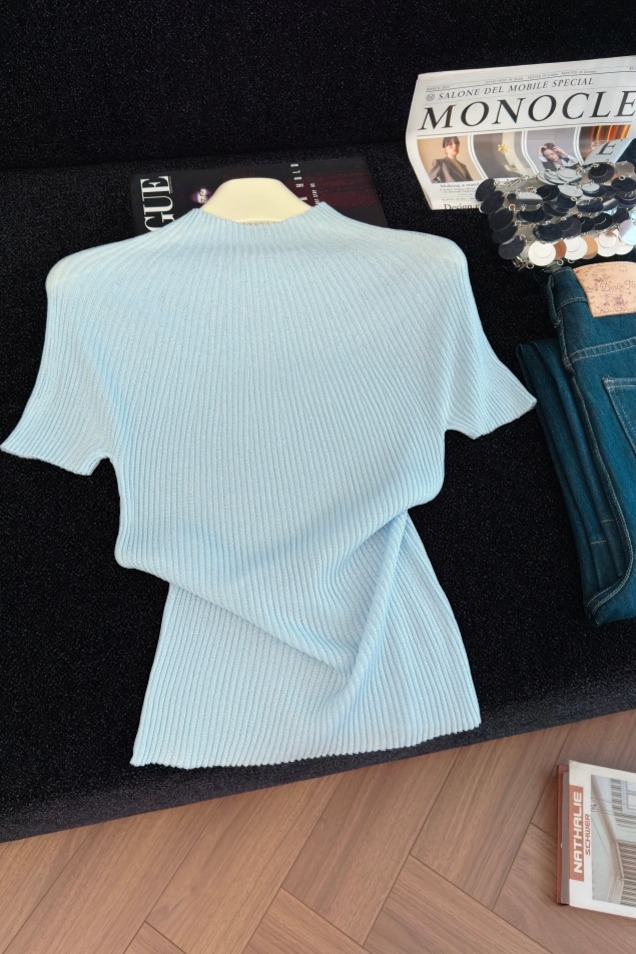 Women's Soft Knit Short Sleeve Top Summer Solid Color Slimming Pullover - Style 624bf4 - Image 5