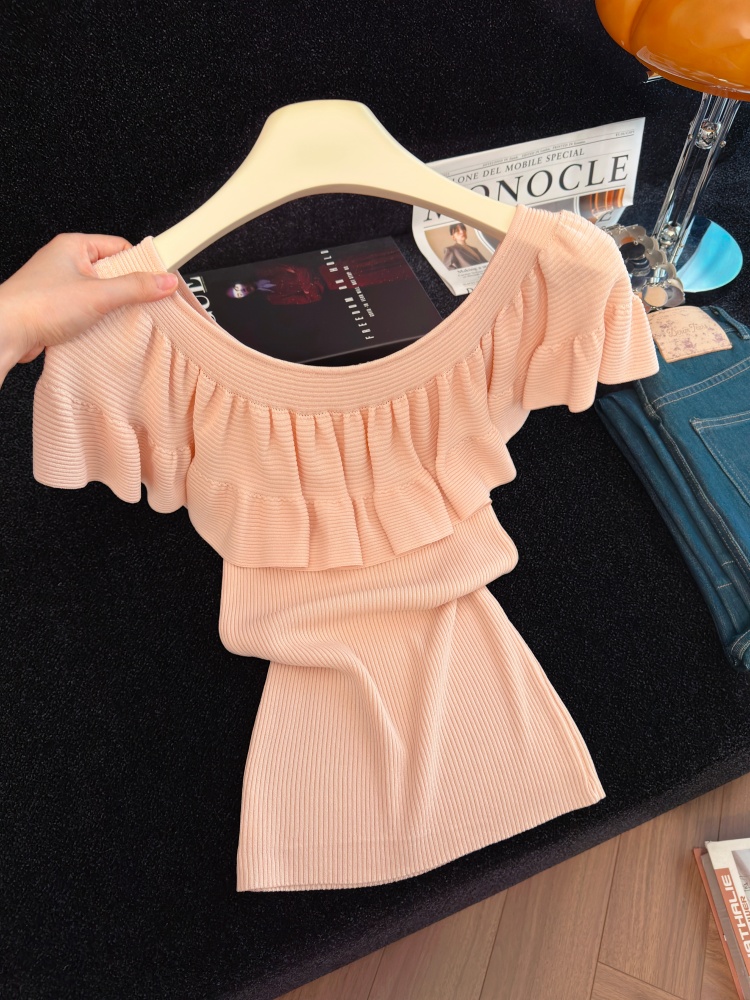 Women's Summer One-Shoulder Faux Two-Piece Knit Top - Style 624bed