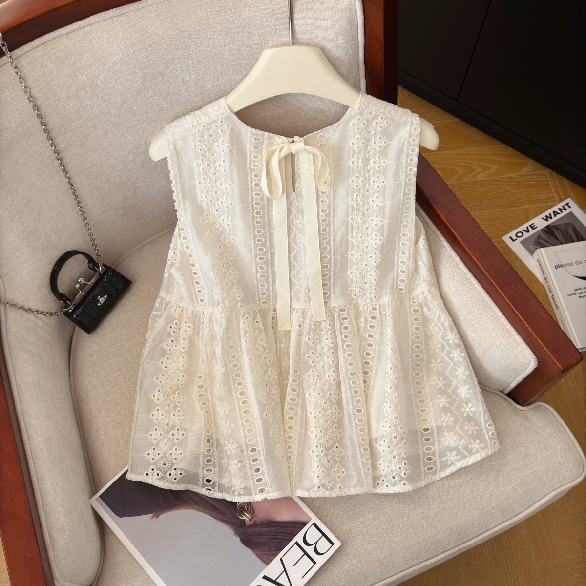 Women's Sleeveless Jacquard Floral Shirt Summer Loose Fit - Image 5